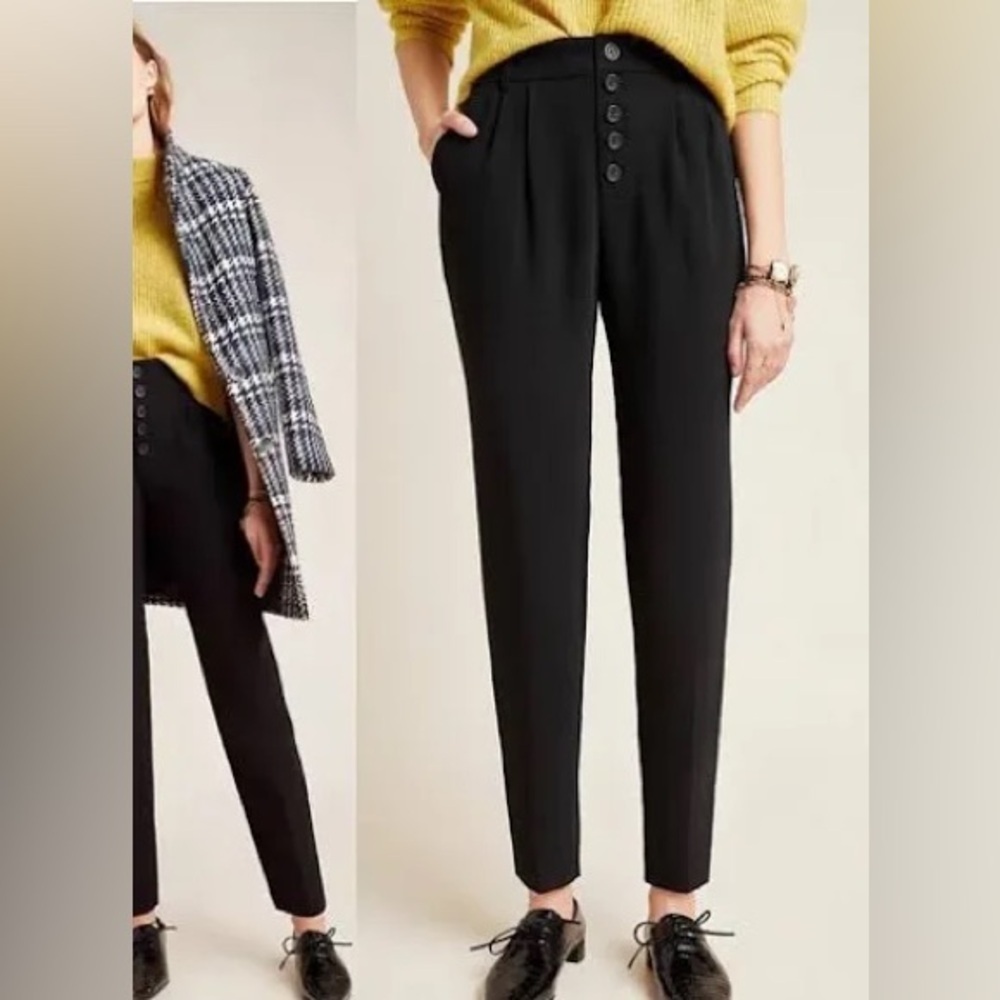 Anthropologie Black High-Waist Button Trousers